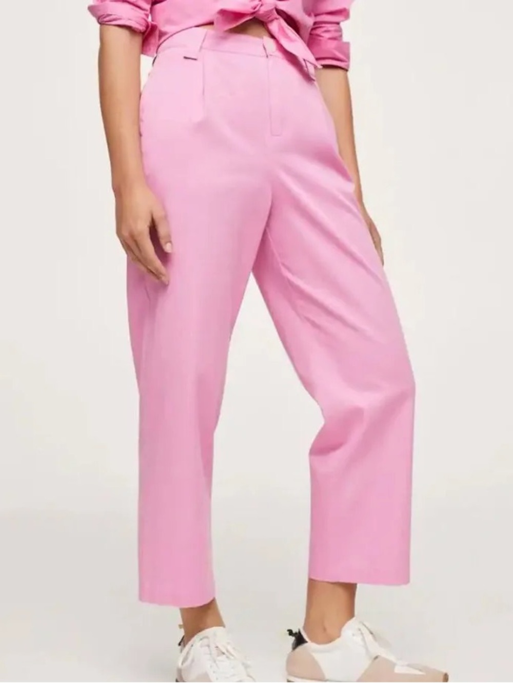 New!! Mango Cropped High-Rise Wide-Leg Pants in Bubblegum Pink